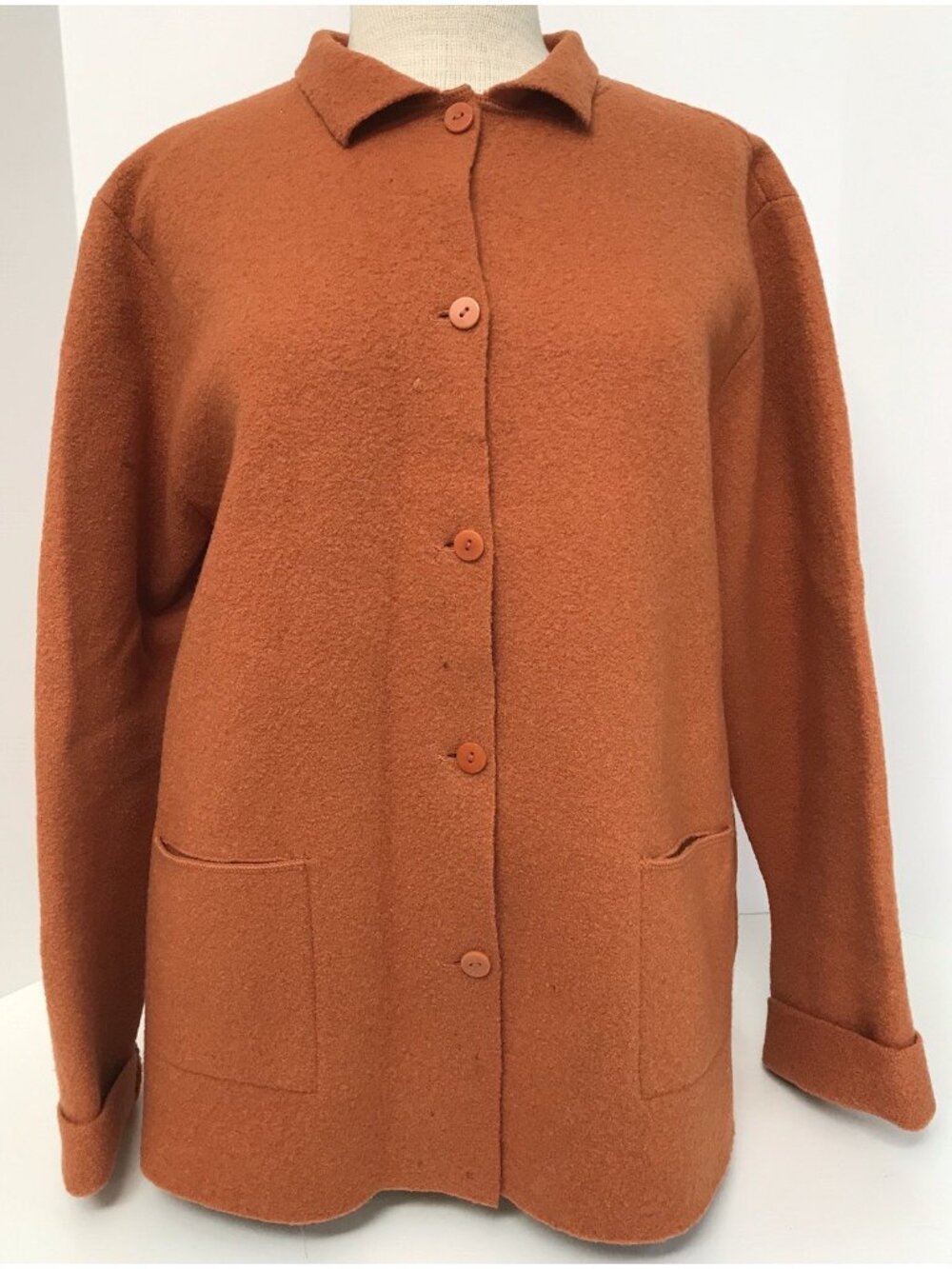Eileen Fisher Boiled Wool Felted Jacket Button Up Orange Coat Size Large